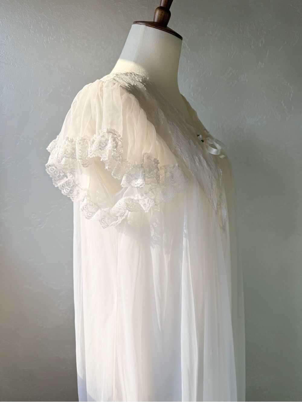 Vintage 1950s 1960s Tosca White Chiffon Lace Peignoir Set Bridal Nightgown Small - Picture 6 of 16